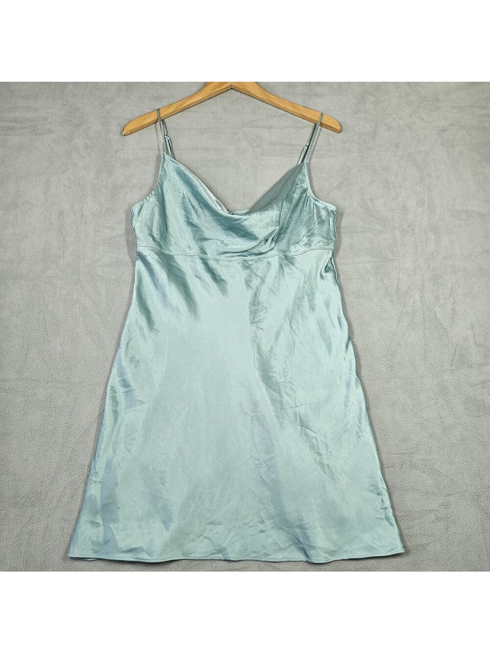Y2K Victoria’s Secret Slip Dress Womens Large Green Satin Drape Neck Mini Whimsi